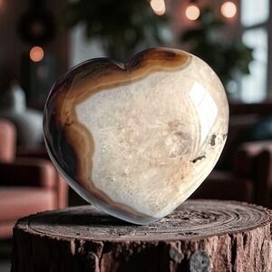 Black Brown Agate‎ Heart Crystal Carving | Boho Home Décor & Healing Stone